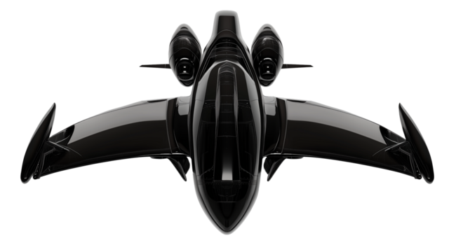 one single black spaceship isolated on transparent background 