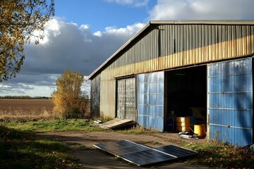 Obraz premium Avantages économiques des panneaux solaires pour les hangars agricoles.