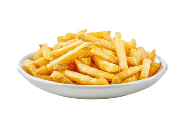 Delicious french fries in plate isolated on transparent or white background, png