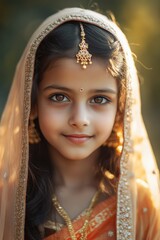 Indian traditional bridal wear, showcasing culture and customs in a modern portrait.