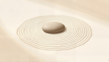Serene Zen garden with raked sand patterns and a stone, mindfulness