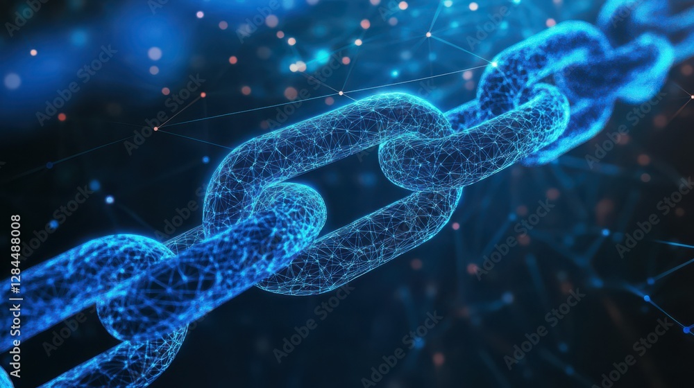 Poster futuristic digital chain network with glowing links and abstract connections