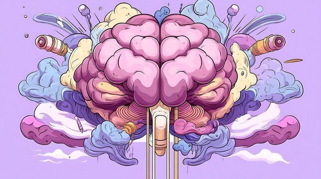 Vibrant Digital Illustration of a Human Brain Exploding with Creativity AI Generated