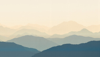 Misty mountain ridges fading into calm atmosphere, serene landscape, esoteric