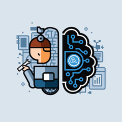 vector Artificial Intelligence model Robot  with ai info-graph design help in business
