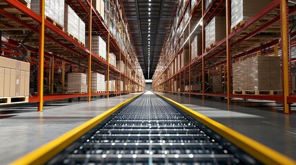 Fototapeta premium Empty warehouse in a logistics center designed for storage and distribution 3D rendering