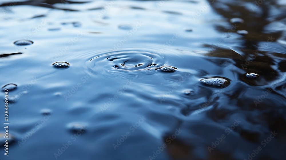 Fototapete Rippling Water Surface with Droplets Creating Circular Patterns in a Calm Natural Environment : Generative AI