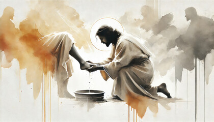 Artistic depiction of Jesus washing His disciples' feet during Holy Week.
