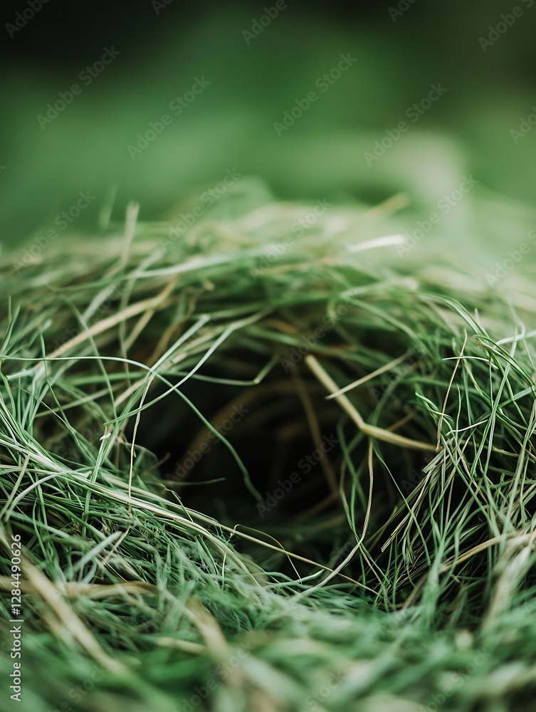 Aufkleber closeup view of a nest made from fresh green grass and dry straw stalks : generative ai