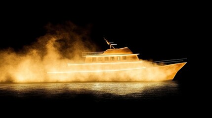 Obraz premium A vintage black pirate ship rendered in 3D sailing through a foggy, dark background