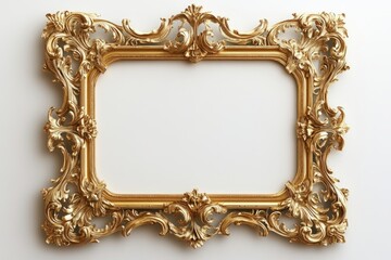 Classic golden baroque frame with floral details hanging on a white wall, creating a luxurious and elegant atmosphere