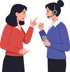 Two women in conversation illustrating conflict resolution in flat vector art