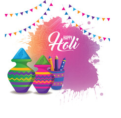 Illustration of abstract colorful splash for Happy Holi background card design for color festival of India celebration greetings for promotion and advertisement banner 
