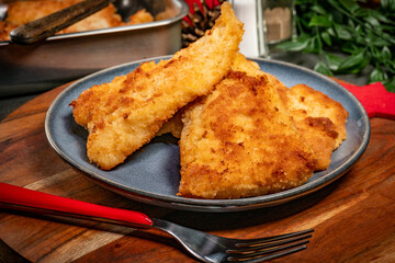 Fried cod fillet.
