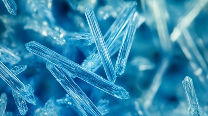 Stunning Blue Crystal Macro Photography Abstract Background Texture Detailed Image of Sparkling Prismatic Icy Needles Winter Frost Nature Science ice 