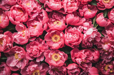 Floral background with bright pink peonies