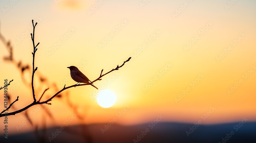Poster Silhouette of a Bird on a Branch at Sunset with Vibrant Colors in the Background : Generative AI