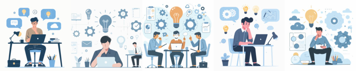 Vector of a young man brainstorming.