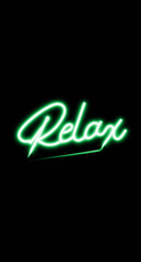 relax neon tube sign on black background