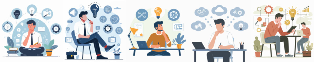 Vector of a young man brainstorming.