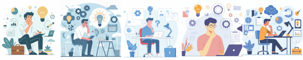 Vector of a young man brainstorming.