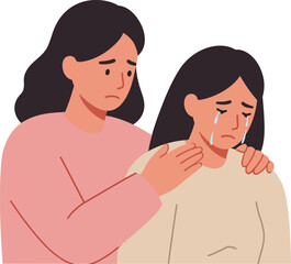 Fototapeta premium Two women expressing emotions in a comforting scene, flat vector illustration
