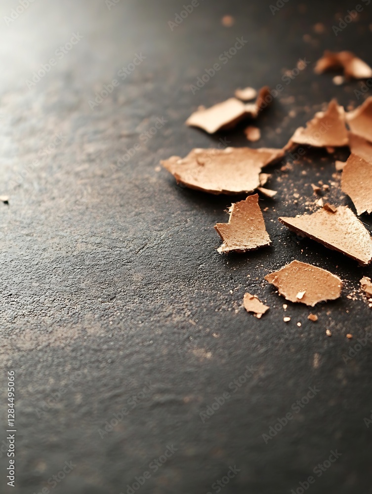 Aufkleber close up view of crushed chocolate shavings on a dark background perfect for dessert themes : genera