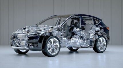 SUV Interior Components 3D Render, Showing Engine and Transmission.  Possible Use  Educational, automotive design