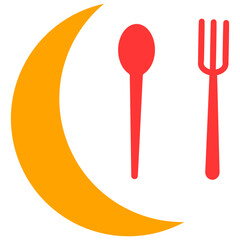 Crescent Moon With Spoon & Fork Color Icon