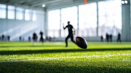 Quarterback training with quick release passing drills on a football field. Featuring speed and accuracy
