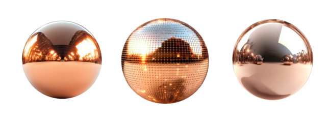 Set of abstract shining metal sphere isolated on transparent background