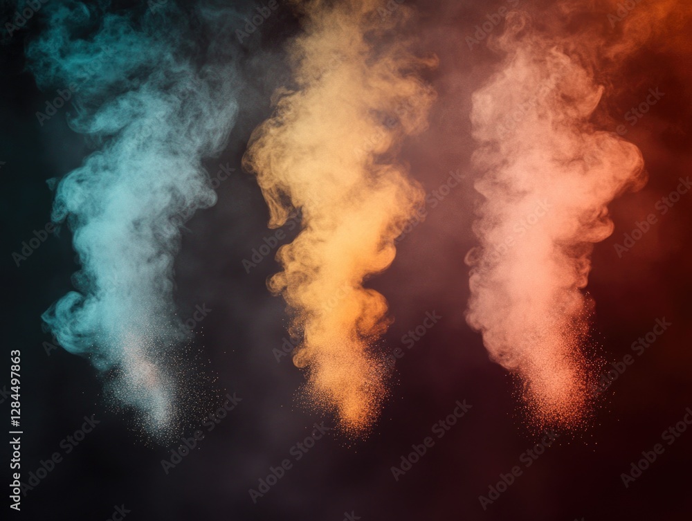 Poster a vibrant display of fireworks with a burst of colorful powders in a dark background.