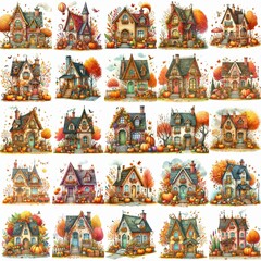 Watercolor Autumn House. AI generated illustration
