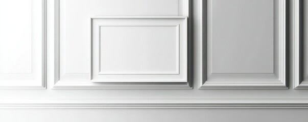 Elegant white wall with classic panel molding design and detailed trimwork