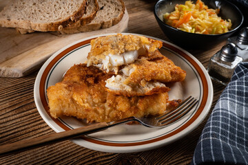 Fried cod fillet.
