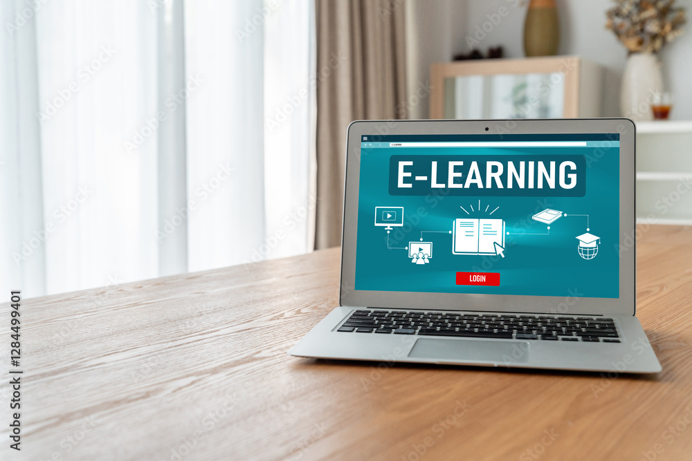 Poster e-learning website with modish sofware for student to study online on the internet network