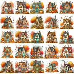 Watercolor Autumn House. AI generated illustration