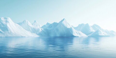 A tranquil scene of icebergs floating in the ocean, their silhouettes reflected on the calm waters, creating an otherworldly and serene atmosphere