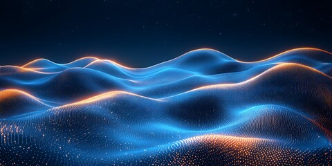 Obraz premium Abstract digital landscape, glowing hills, space background, for wallpaper, poster or digital art