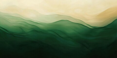 Abstract green and beige gradient background with soft hills, waves