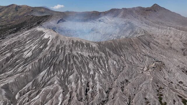 Aerial shot of the active valcano Mount Bromo in Indonesia.