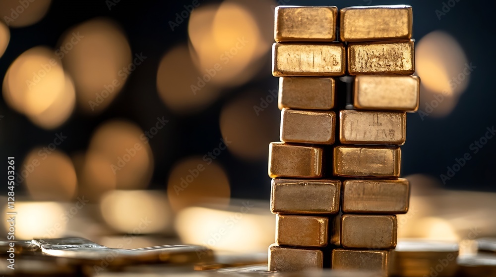 Aufkleber stunning close up of gleaming gold bars displaying luxury and wealth with a blurred golden backgroun