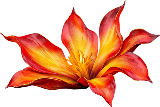 Red Flower, isolated. Blooming, petals open, bright, vibrant, design element