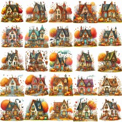 Watercolor Autumn House. AI generated illustration