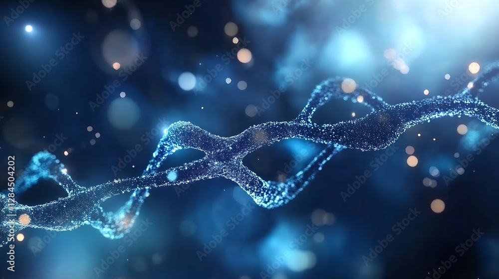 Poster closeup of a vibrant dna strand shimmering in cool blue lights in a scientific background : generati