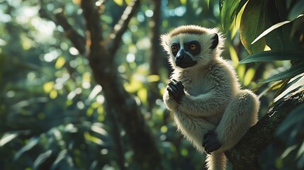 Sifaka White Lemur in Kirindy Forest, Western Madagascar