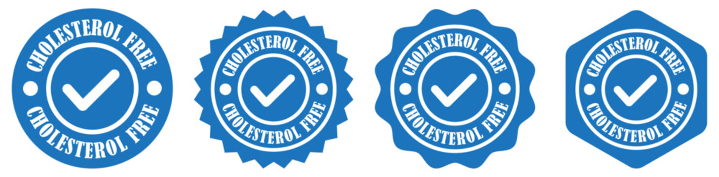 Cholesterol free badge collection set in different style. Cholesterol free food label icon vector design. Healthy badge with check mark for packaging. Simple cholesterol free seal vector illustration 