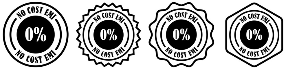 No cost emi badge set collection on white background. Emi round logo template. No interest deal stamp. Emi zero percent sticker. Finance emi offer emblem. Emi payment plan badge. Vector illustration