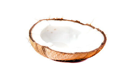A half of a coconut on a white surface