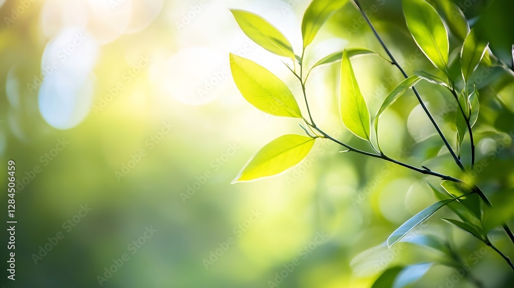 Poster close up of vibrant green leaves glowing in soft light creating a fresh and serene atmosphere : gene